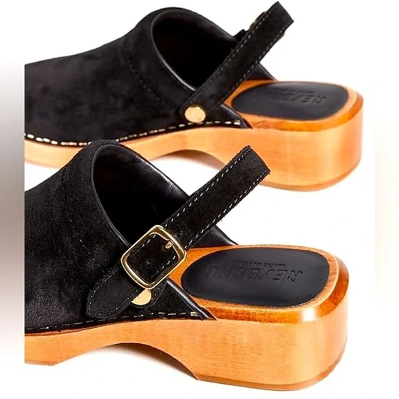 Re/Done Sz 39 70’s Classic Clogs Black suede on wooden platform - Picture 4 of 9